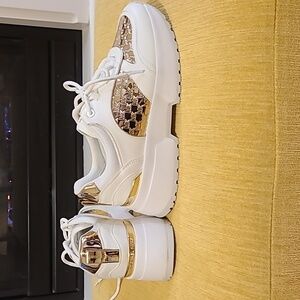 Michael Kors White & Gold Platform Trainer Sneakers